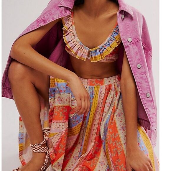 NWT Free People As It Was Oaks Multi Floral Ruffle Top Midi Skirt Combo Set - Picture 4 of 8